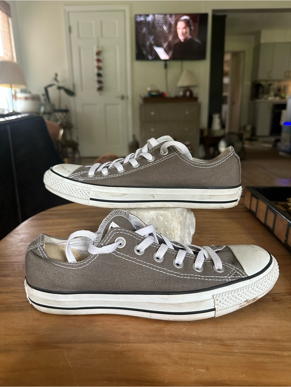 Classic Low-Top Canvas Athletic Sneakers in Taupe - Picture 2 of 5